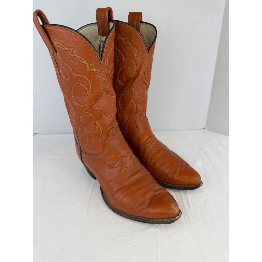 Olathe Boot Co Vintage Orange Leather Western Cowboy Boots‎ Made in USA Mens 11
